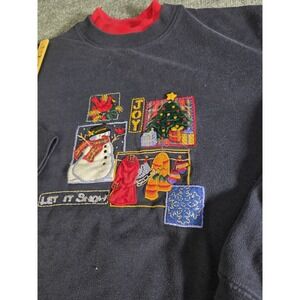 Women's Ugly Christmas Sweater Medium Sweatshirt Let It Snow Navy Blue Snowman